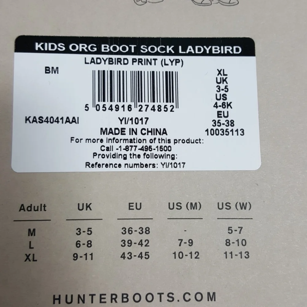 NWT Hunter Boot Socks Ladybird print kids XL Ladybugs Fleece Youth 3-5 NIB